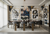 Dining room with artistic wallpaper
