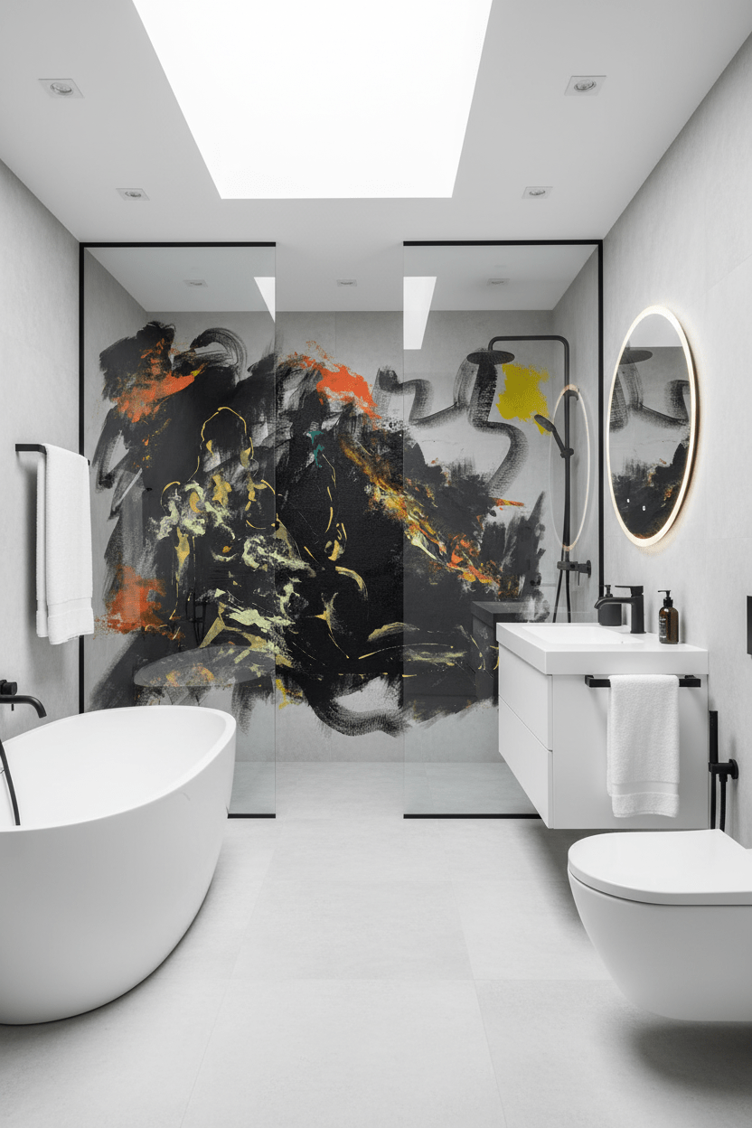 Rivestimento Bagno in Vetro con Opera d'Arte - Progetto su Misura (€2500/mq) - Micol Art Gallery