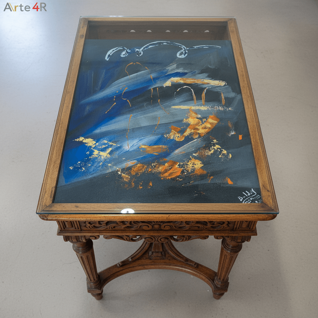 Tavolo Rigenerato Progetto Arte4R con Piano in Vetro (€2500/mq) - Micol Art Gallery